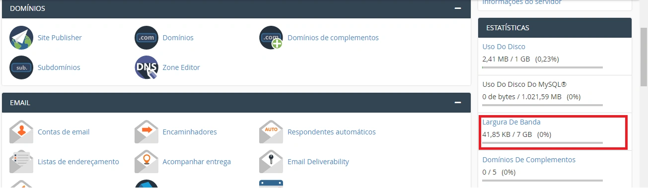 print largura de banda no cpanel